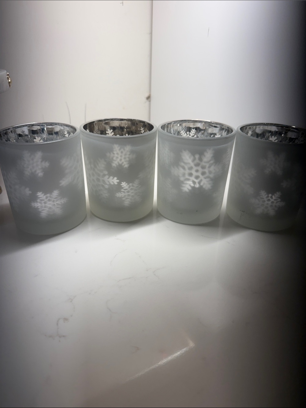 Frosted White Snowflake Votive Candle Holders - Set of 4